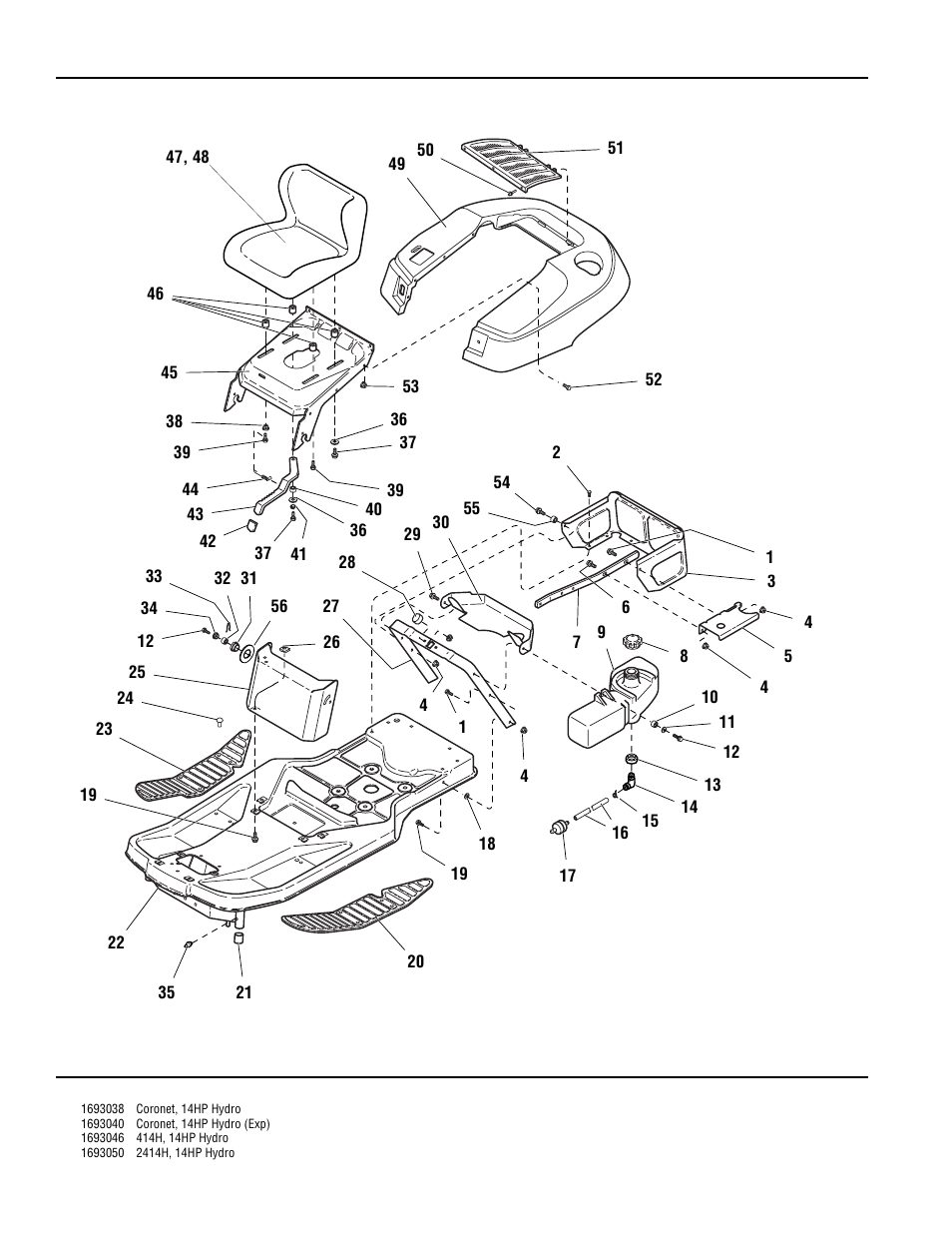 Frame & fuel system - 14hp hydro | Simplicity CORONET 400 User Manual | Page 14 / 78