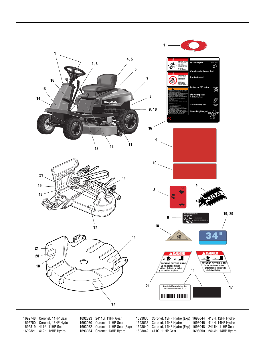 Decals, Example, Example (example) | Sponsored by, Program, Outdoor power equipment institute | Simplicity CORONET 400 User Manual | Page 50 / 78