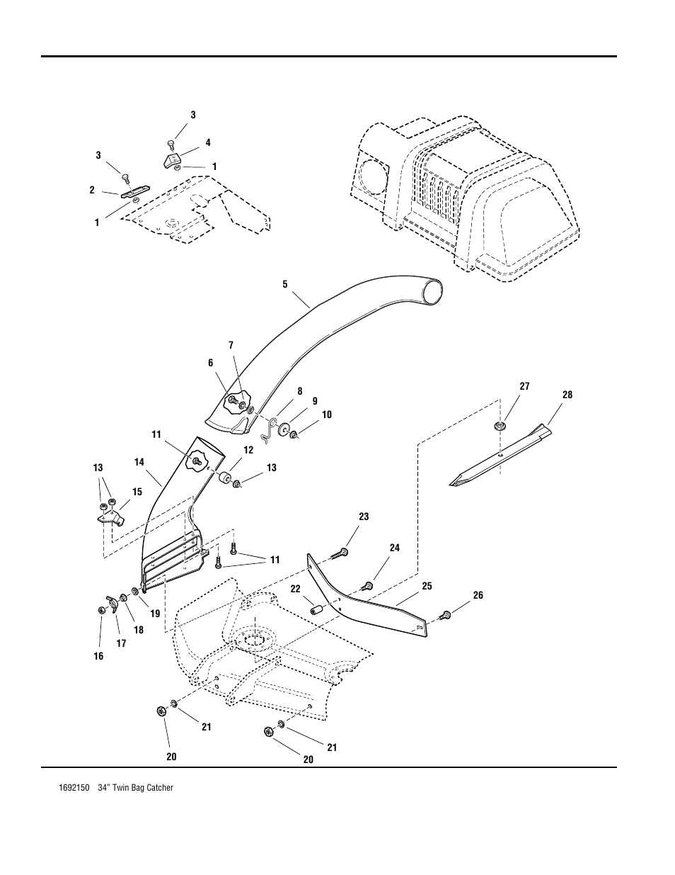 34” twin bag catcher - adapter, blade & tube | Simplicity CORONET 400 User Manual | Page 68 / 78