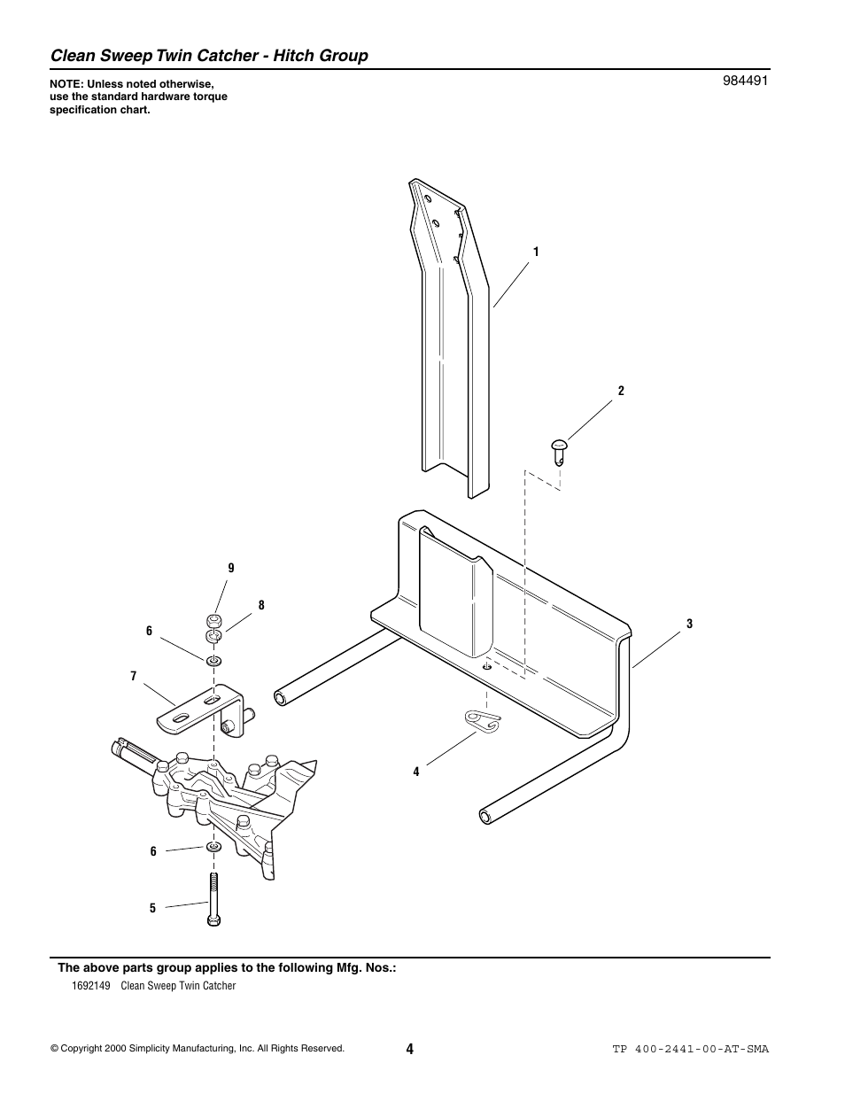 Clean sweep twin catcher - hitch group | Simplicity 1692149 User Manual | Page 4 / 8