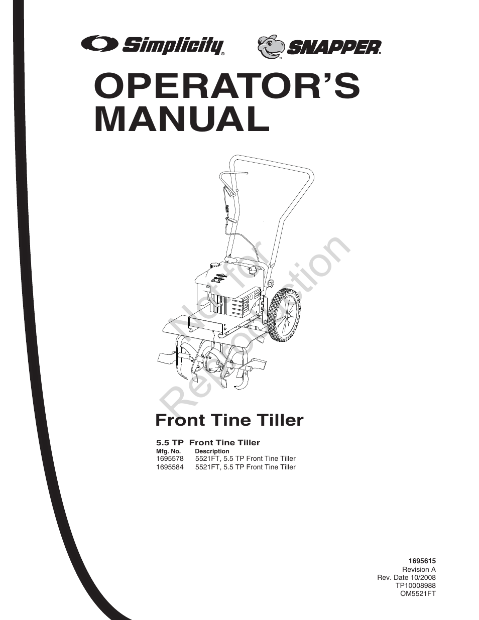 Simplicity Snapper 5521FT User Manual | 20 pages