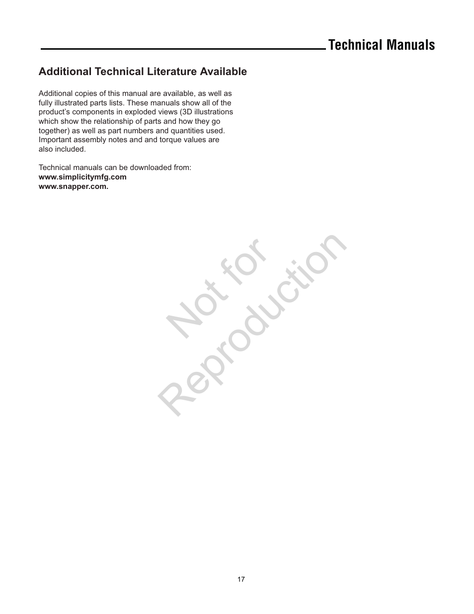 Not for reproduction | Simplicity Snapper 5521FT User Manual | Page 17 / 20