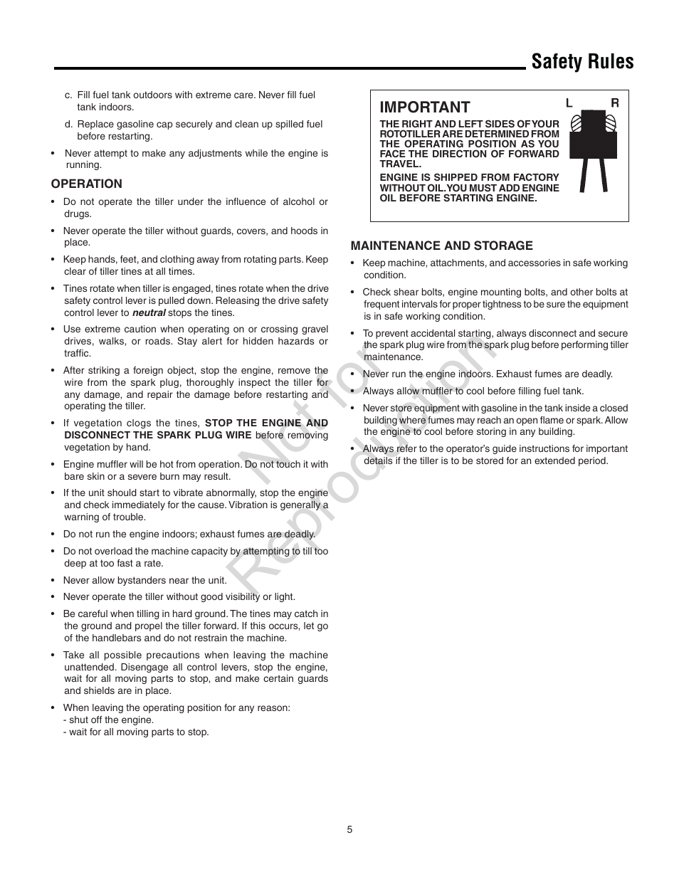 Not for reproduction, Safety rules | Simplicity Snapper 5521FT User Manual | Page 5 / 20