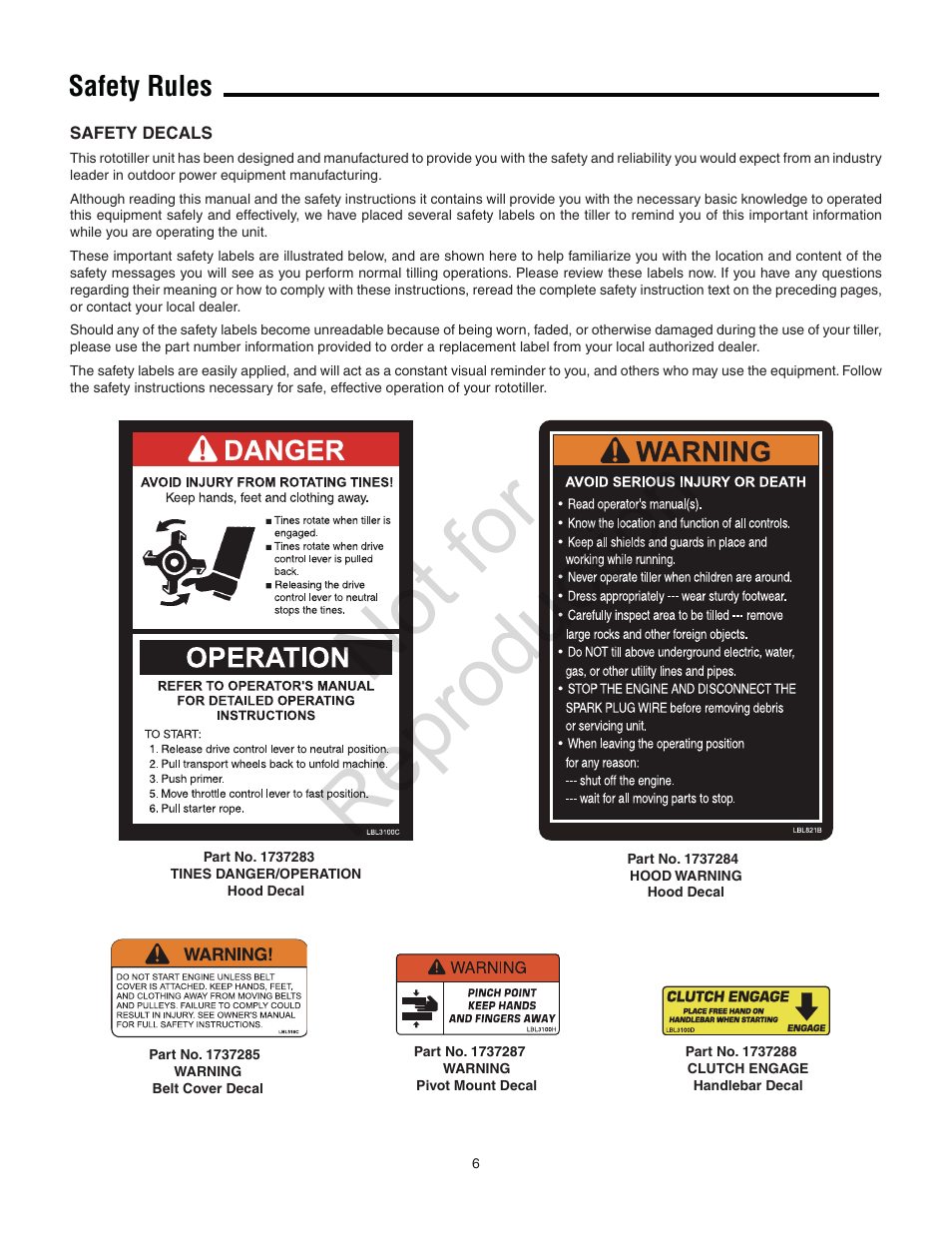 Not for reproduction, Safety rules | Simplicity Snapper 5521FT User Manual | Page 6 / 20