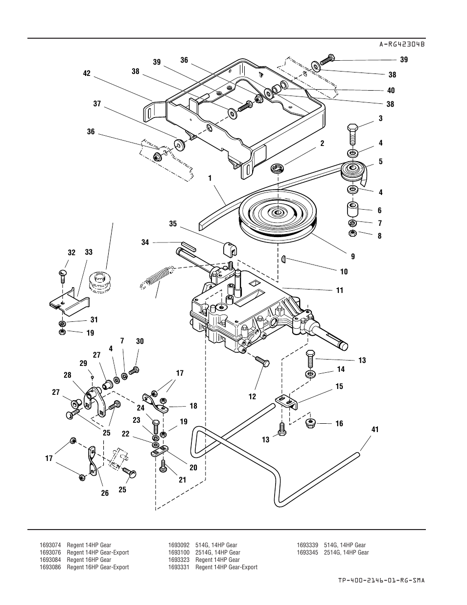 Transmission, belt, & carrier group — gear models | Simplicity REGENT 500 User Manual | Page 10 / 60