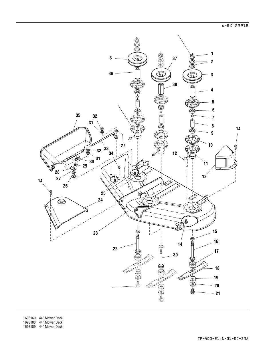 44” mower deck - housing, arbors & blades | Simplicity REGENT 500 User Manual | Page 50 / 60
