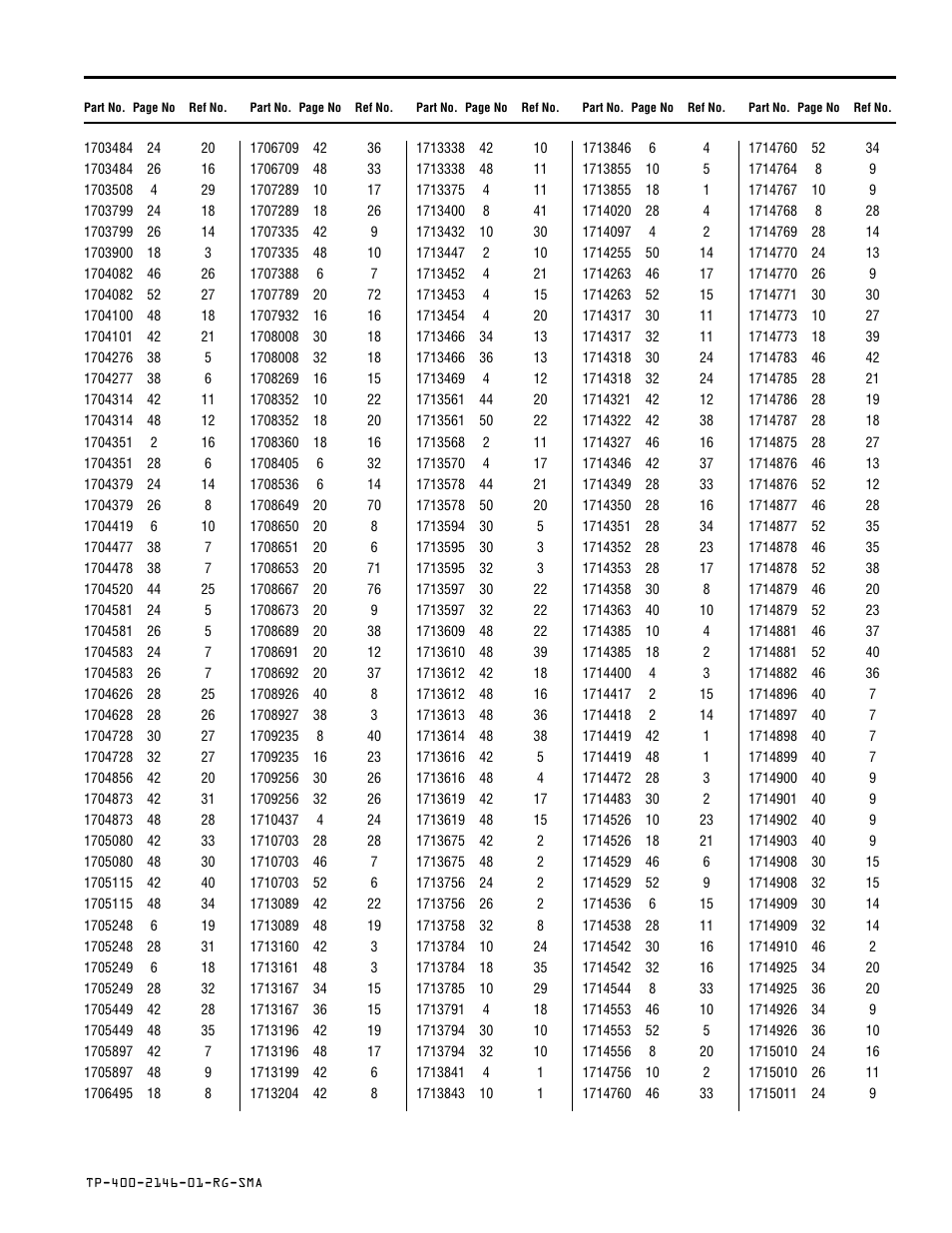 Part number index by page number | Simplicity REGENT 500 User Manual | Page 57 / 60