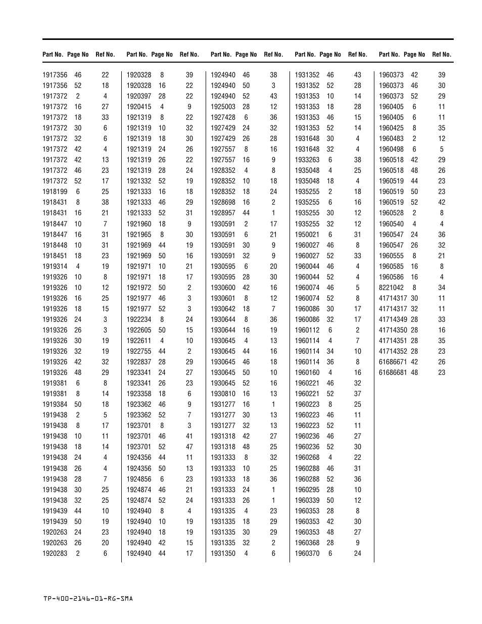 Part number index by page number | Simplicity REGENT 500 User Manual | Page 59 / 60