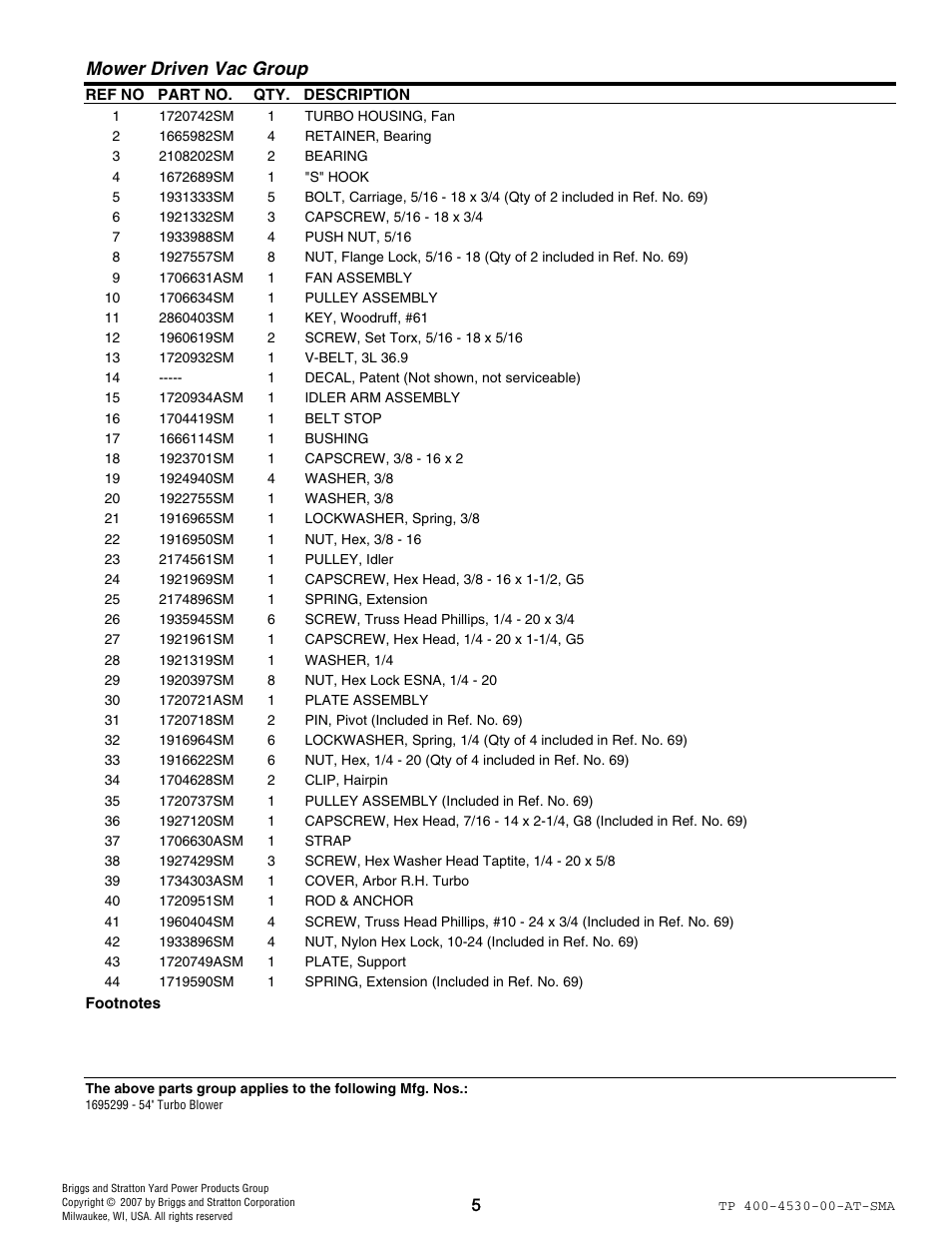Mower driven vac group | Simplicity 1695299 User Manual | Page 5 / 12