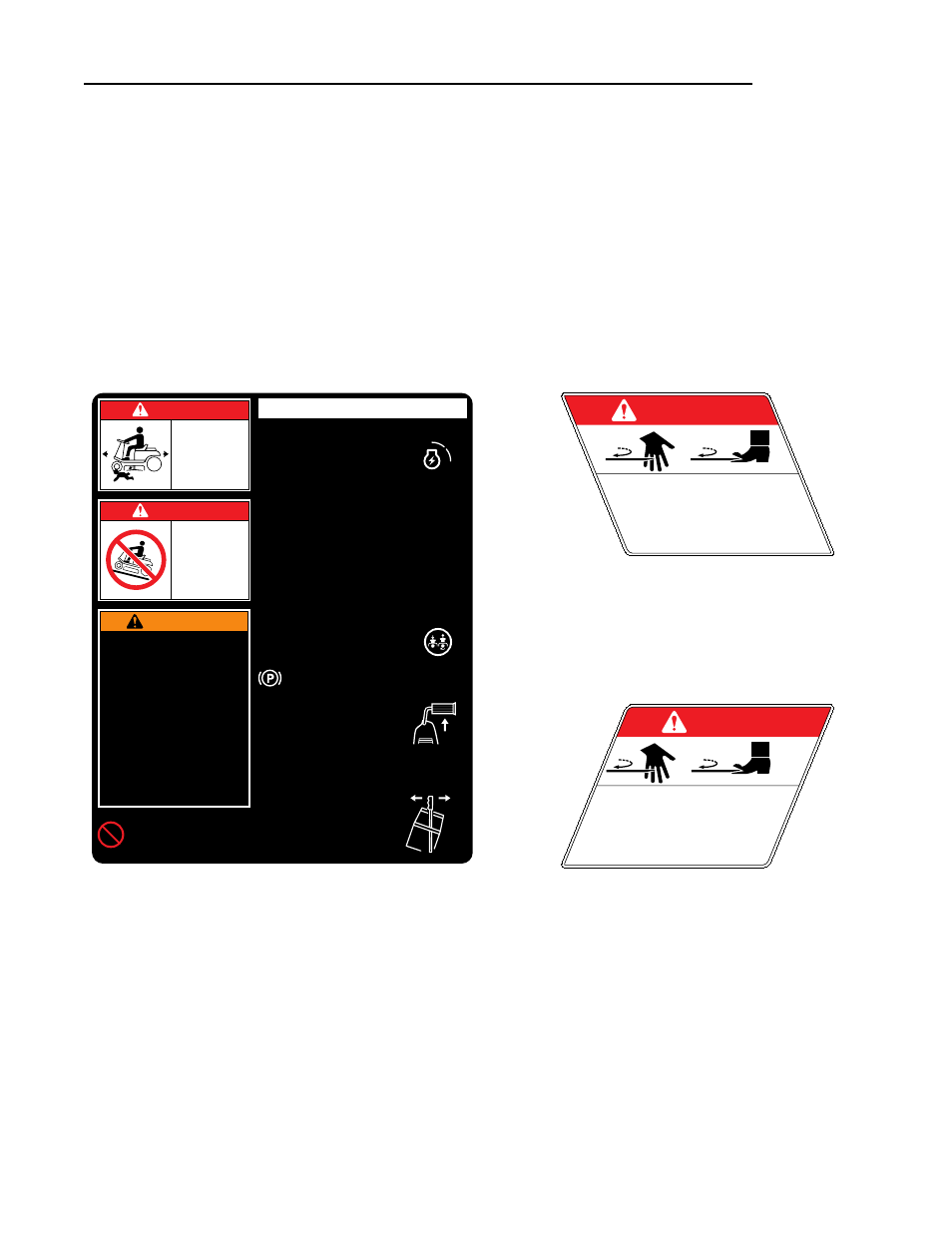 Safety decals, Danger, Rotating cutting blade | Warning, Operation | Simplicity 11HP User Manual | Page 11 / 38