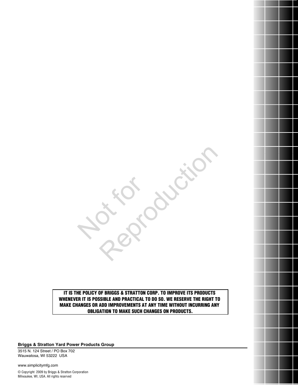 Not for reproduction | Simplicity 7HP Series User Manual | Page 24 / 24