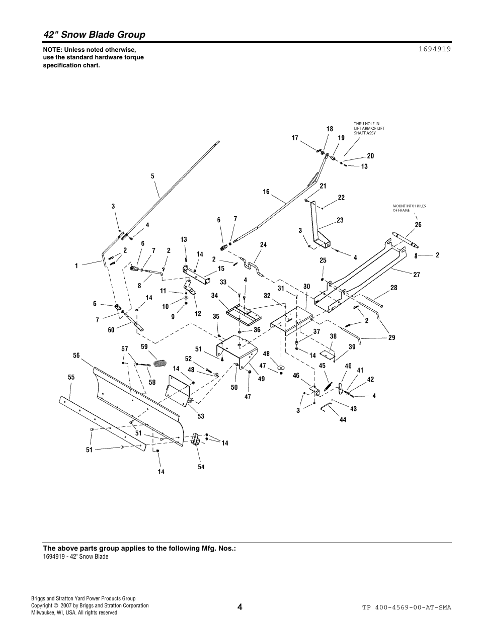 42" snow blade group | Simplicity 1694919 User Manual | Page 4 / 12