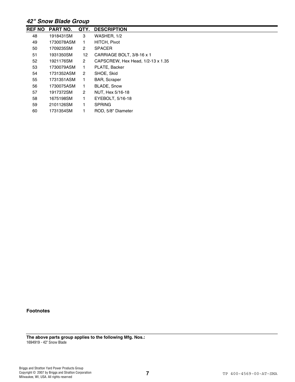 42" snow blade group | Simplicity 1694919 User Manual | Page 7 / 12
