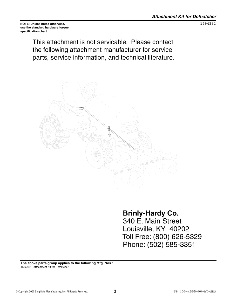 Attachment kit for dethatcher | Simplicity 1694332 User Manual | Page 3 / 4