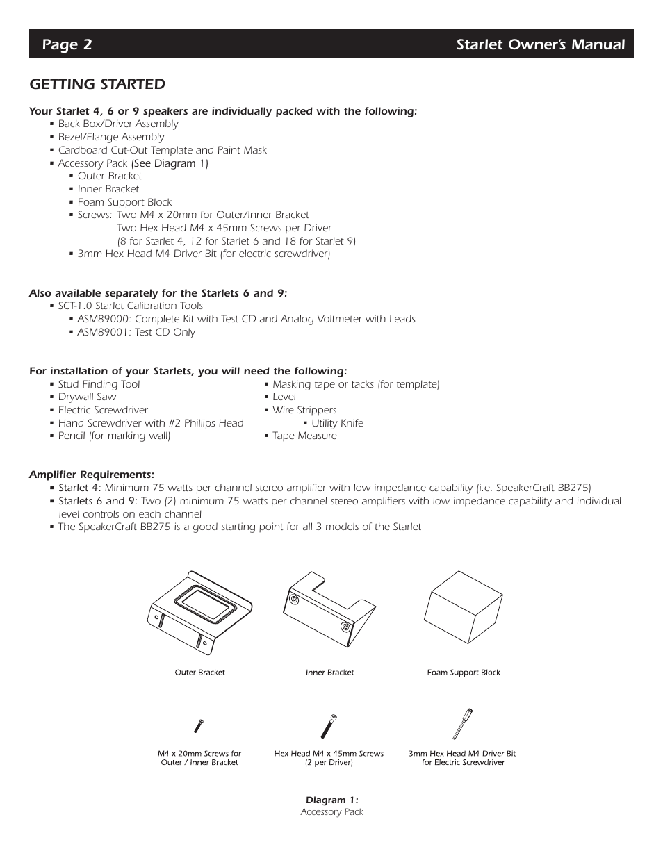 Page 2 starlet owner’s manual getting started | SpeakerCraft STARLET 4 User Manual | Page 4 / 16
