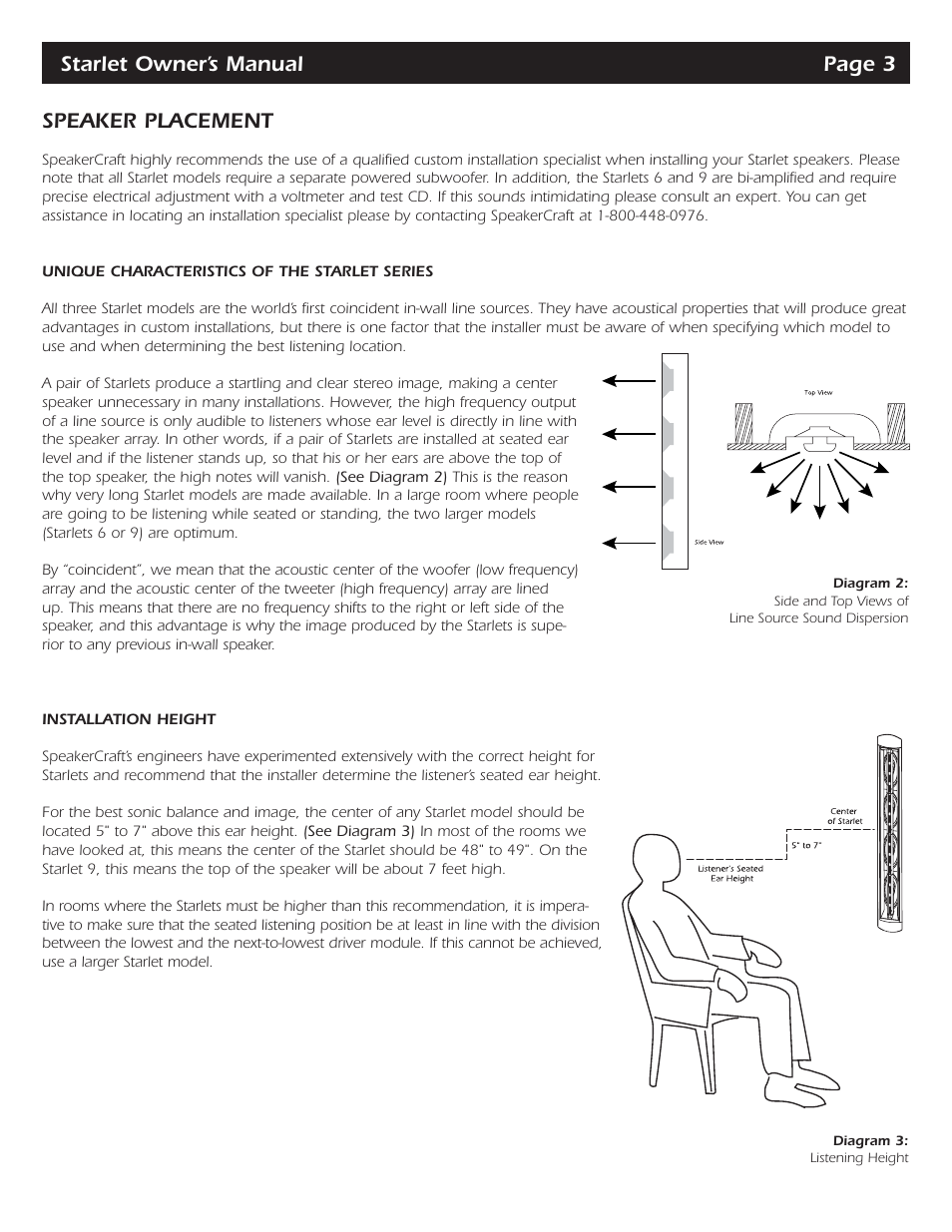 Starlet owner’s manual page 3 speaker placement | SpeakerCraft STARLET 4 User Manual | Page 5 / 16