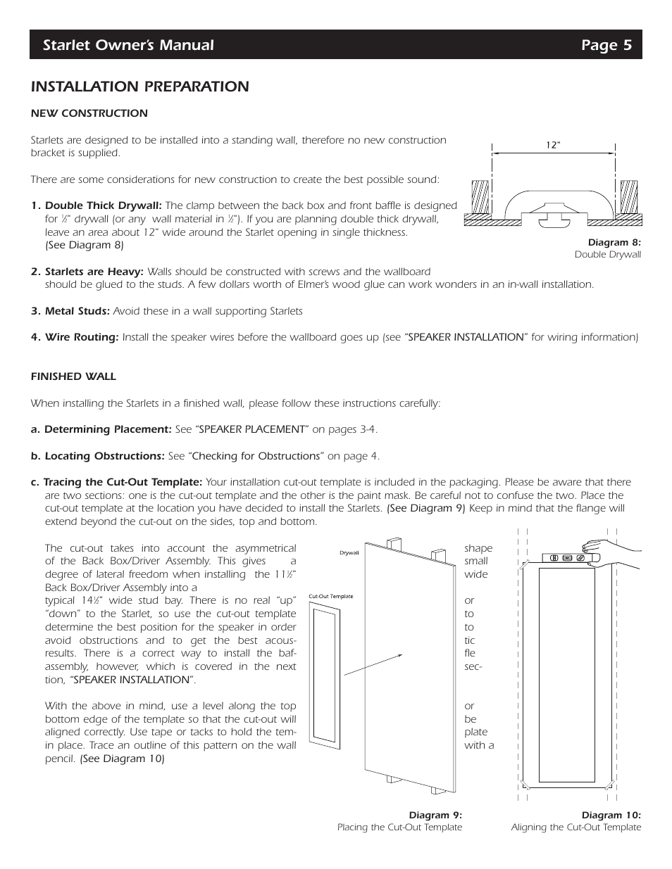 Installation preparation, Starlet owner’s manual page 5 | SpeakerCraft STARLET 4 User Manual | Page 7 / 16