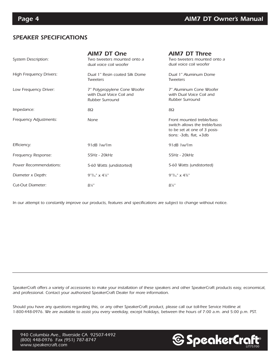 SpeakerCraft AIM7 DT User Manual | 4 pages