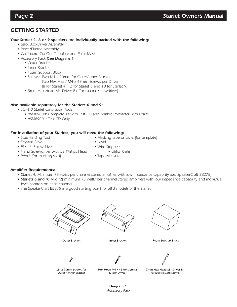 Page 2 starlet owner’s manual getting started | SpeakerCraft Starlet Series Starlet 6 User Manual | Page 3 / 14