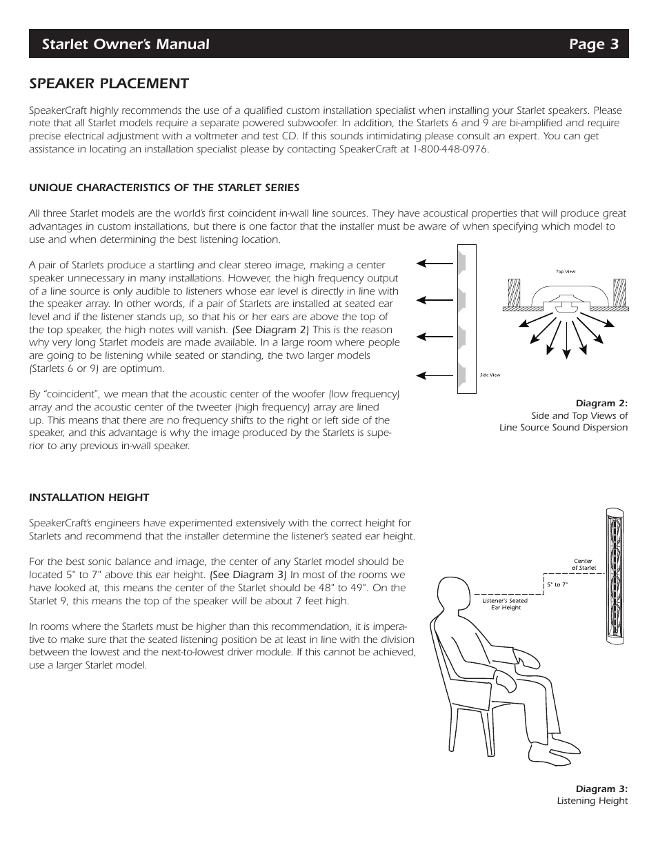 Starlet owner’s manual page 3 speaker placement | SpeakerCraft Starlet Series Starlet 6 User Manual | Page 4 / 14