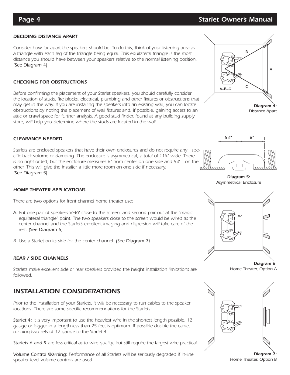 Page 4 starlet owner’s manual, Installation considerations | SpeakerCraft Starlet Series Starlet 6 User Manual | Page 5 / 14