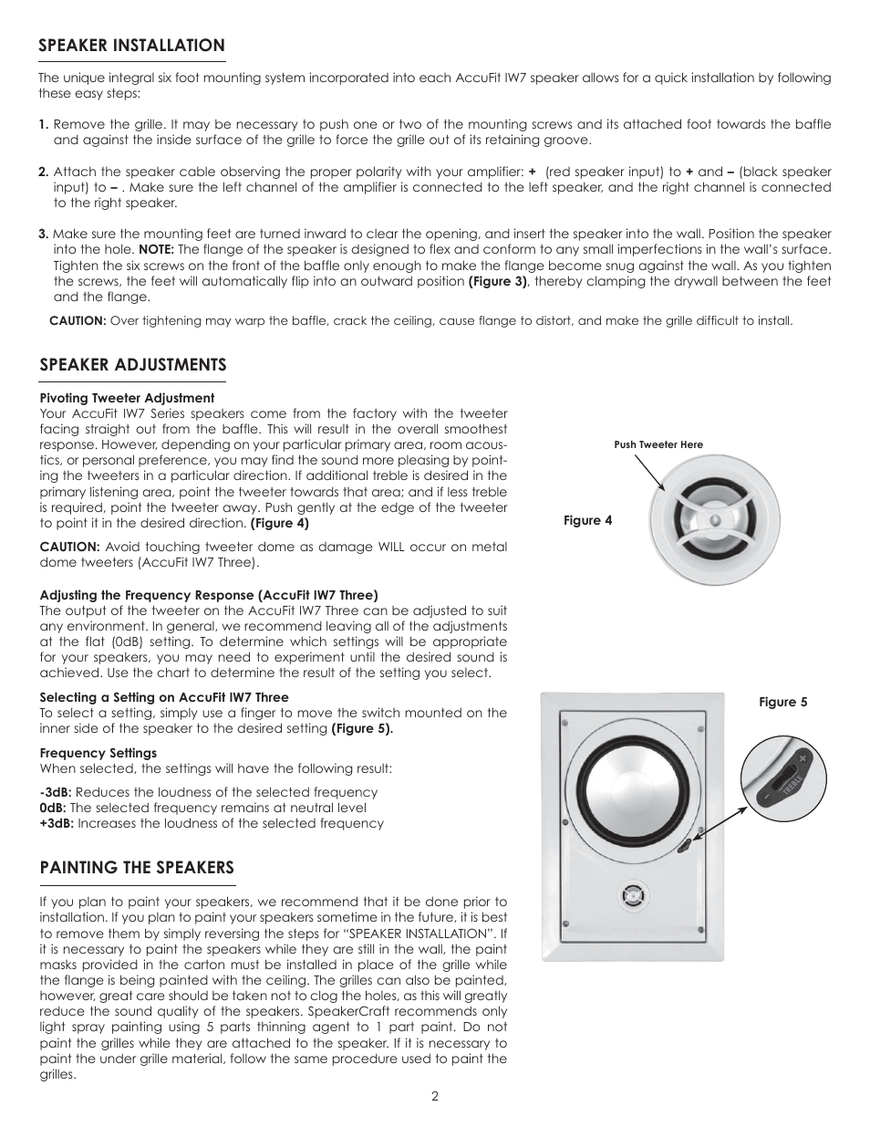 Speaker installation, Speaker adjustments, Painting the speakers | SpeakerCraft IW7 User Manual | Page 3 / 4