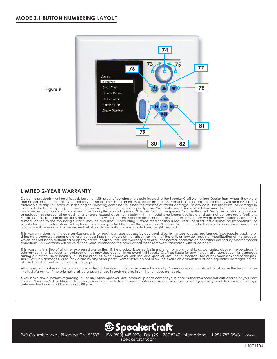 Limited 2-year warranty, Mode 3.1 button numbering layout | SpeakerCraft Web Server ERS-1.0 User Manual | Page 11 / 11