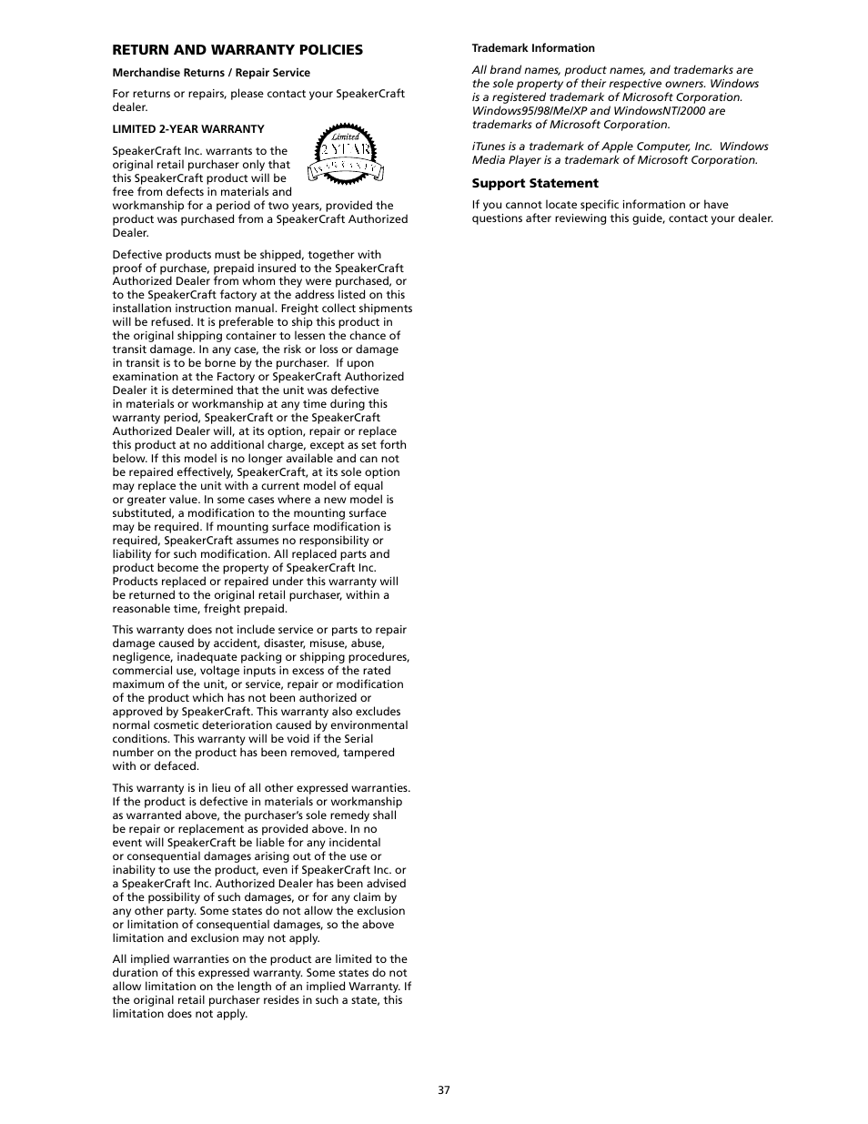 SpeakerCraft Home Theater Server User Manual | Page 41 / 44