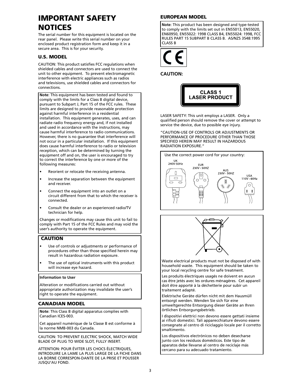 Important safety notices | SpeakerCraft Home Theater Server User Manual | Page 7 / 44