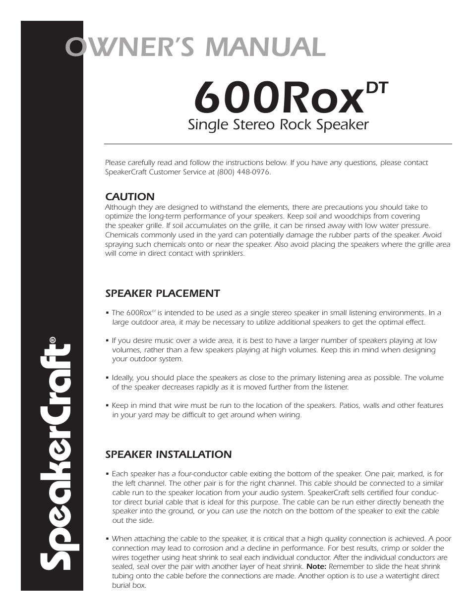 SpeakerCraft 600 User Manual | 2 pages