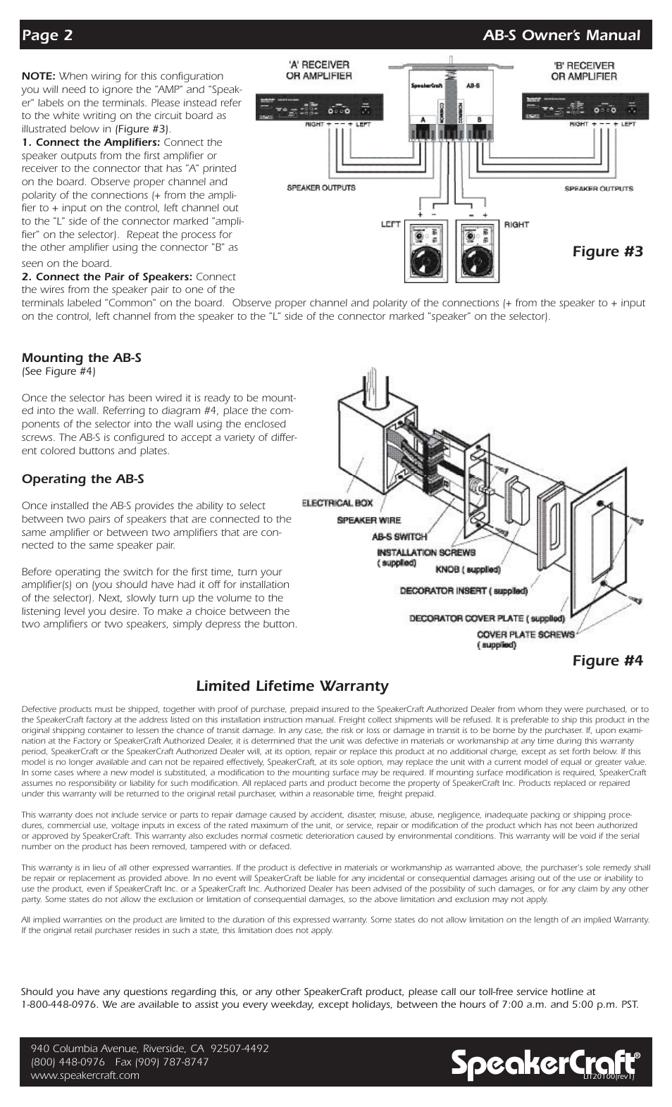 Speakercraft | SpeakerCraft Switch User Manual | Page 2 / 2