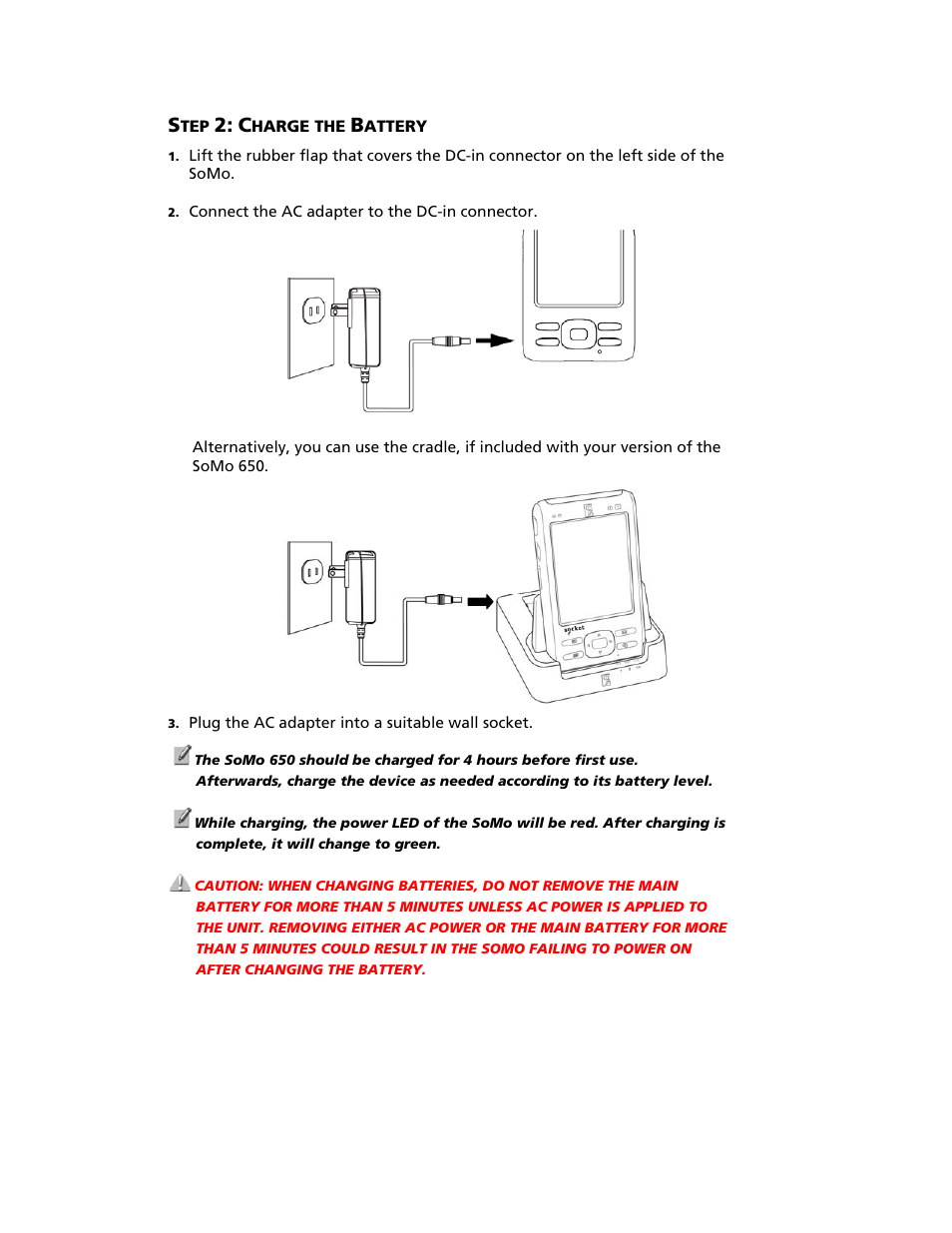 Step 1: install the battery, Harge the, Attery | Socket Mobile SoMo 650 User Manual | Page 13 / 75