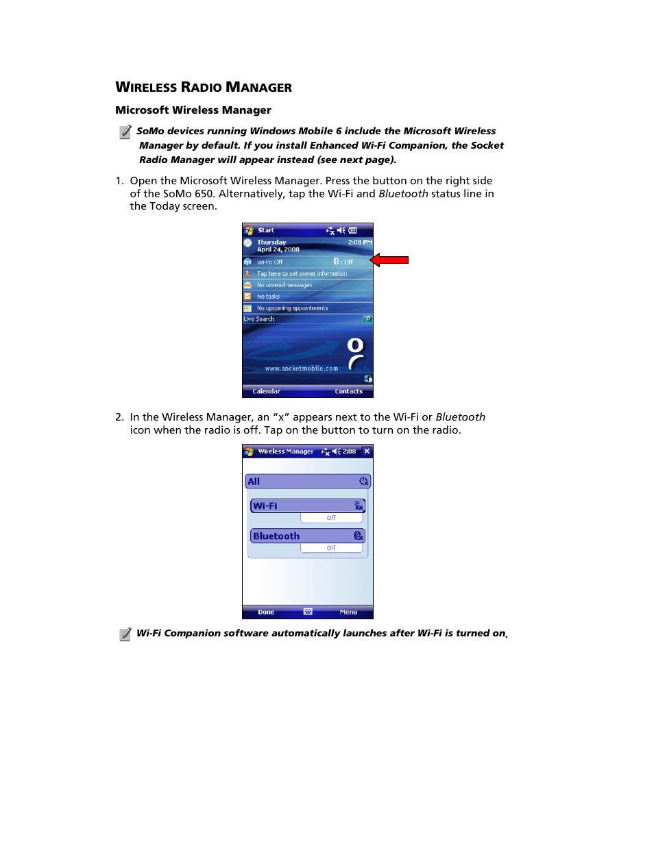 Ireless, Adio, Anager | Socket Mobile SoMo 650 User Manual | Page 31 / 75