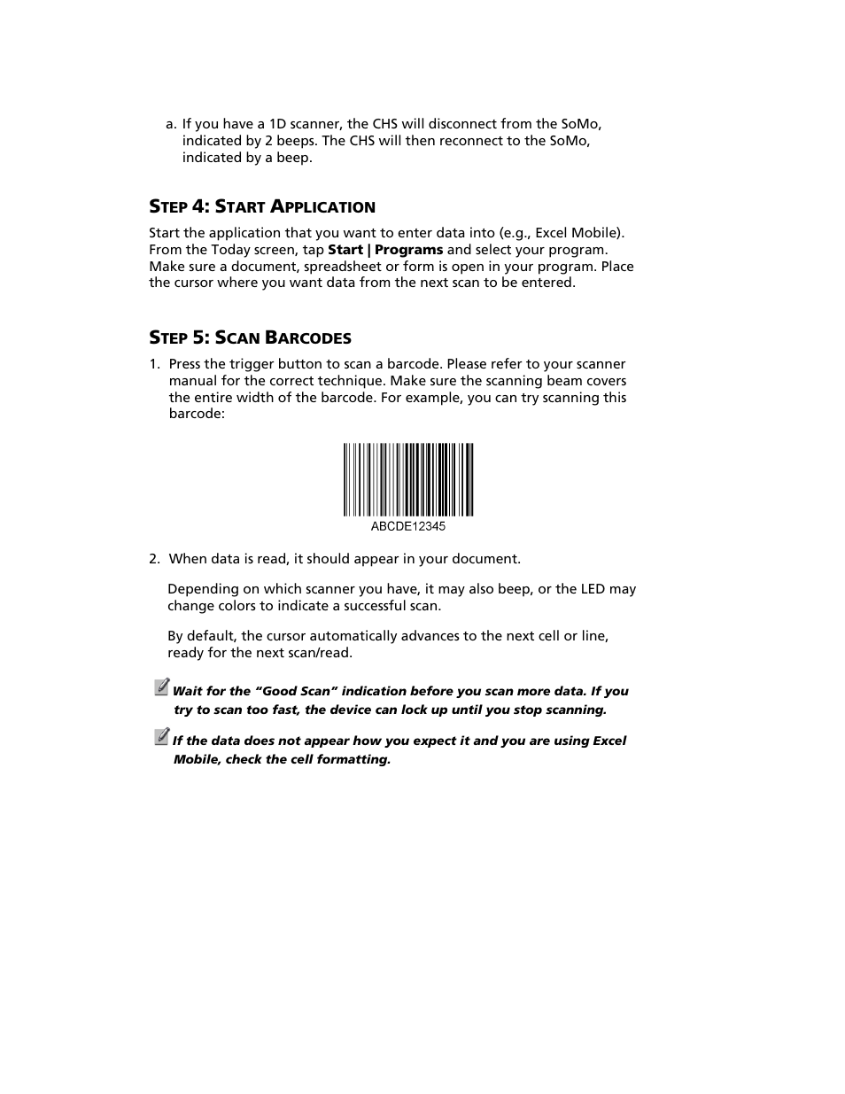 Wi-fi status icon, Tart, Pplication | Arcodes | Socket Mobile SoMo 650 User Manual | Page 48 / 75