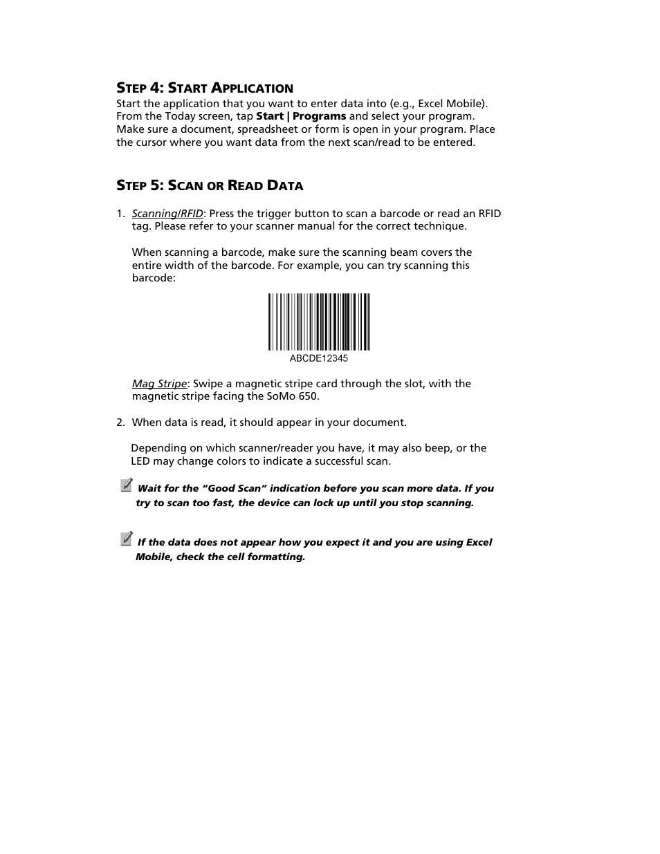 Step 2: install socketscan 10, Step 3: pair the chs with the somo, Step 4: start application | Step 5: scan or read data, Tart, Pplication, Can or | Socket Mobile SoMo 650 User Manual | Page 53 / 75