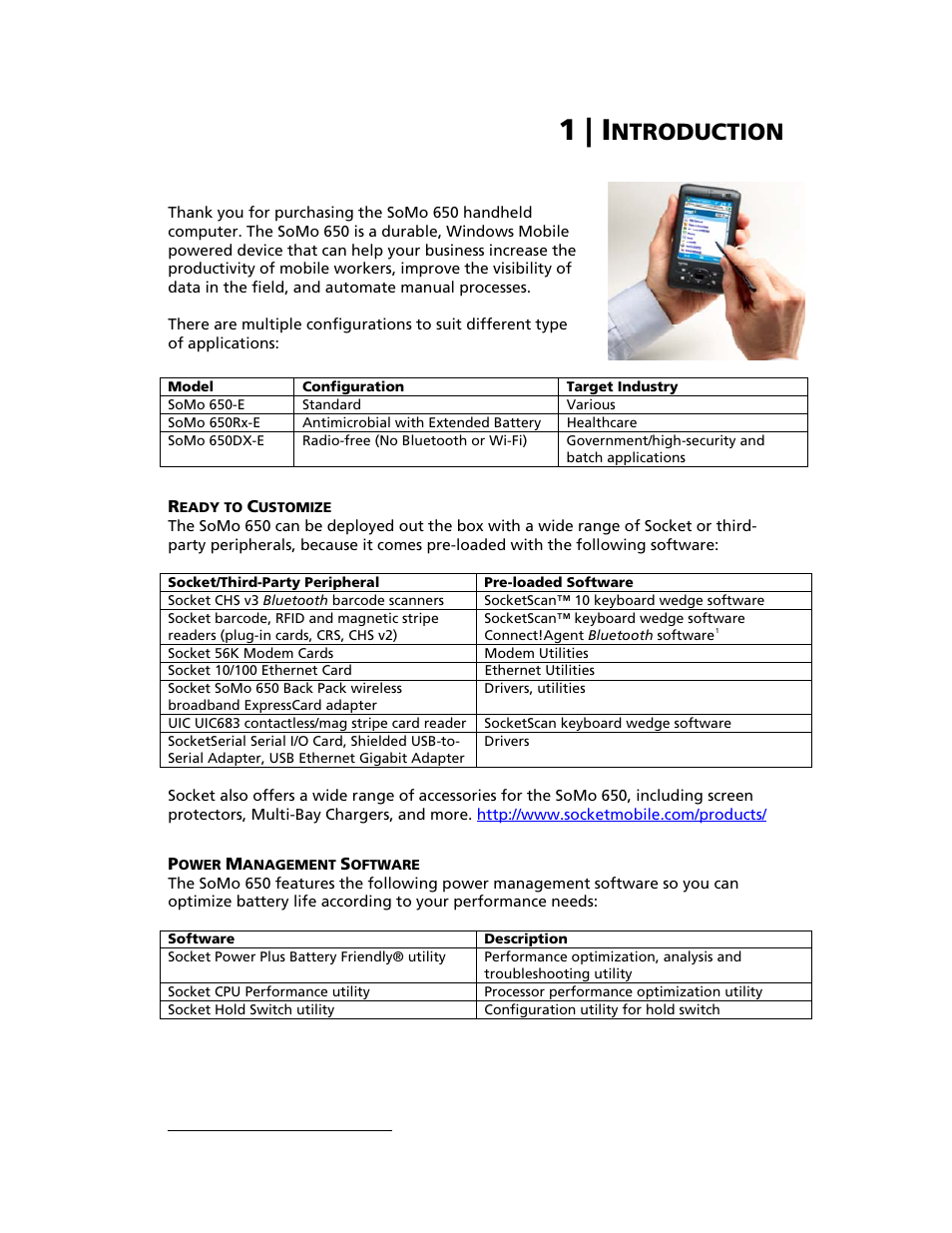 1 | introduction, 1 | i, Ntroduction | Socket Mobile SoMo 650 User Manual | Page 6 / 75