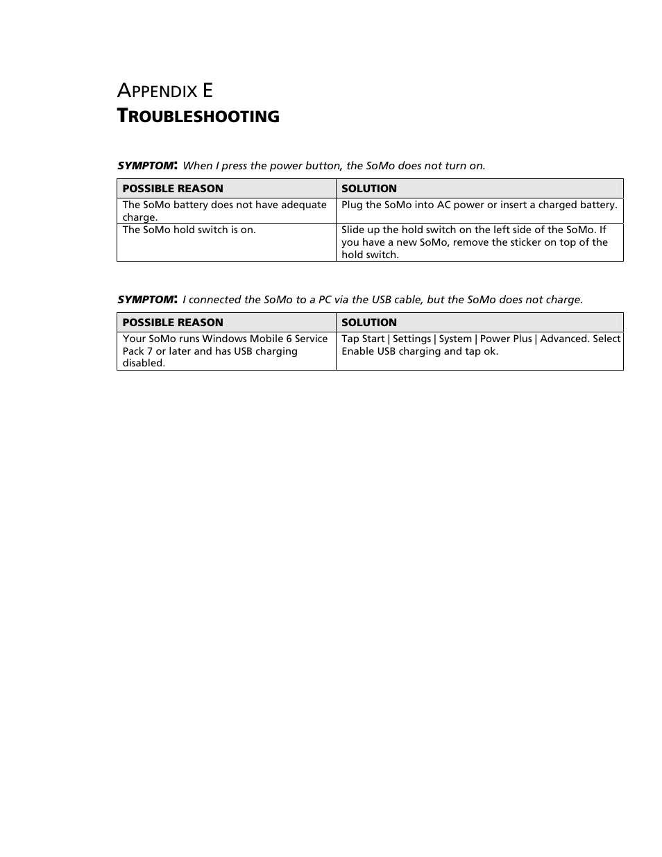 Appendix e troubleshooting, E troubleshooting 69, Ppendix | Roubleshooting | Socket Mobile SoMo 650 User Manual | Page 69 / 75