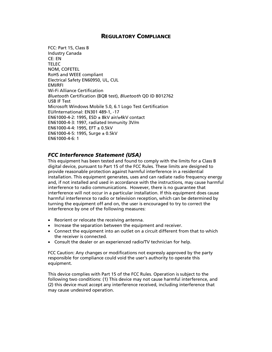 Regulatory compliance, Regulatory compliance 73 | Socket Mobile SoMo 650 User Manual | Page 73 / 75