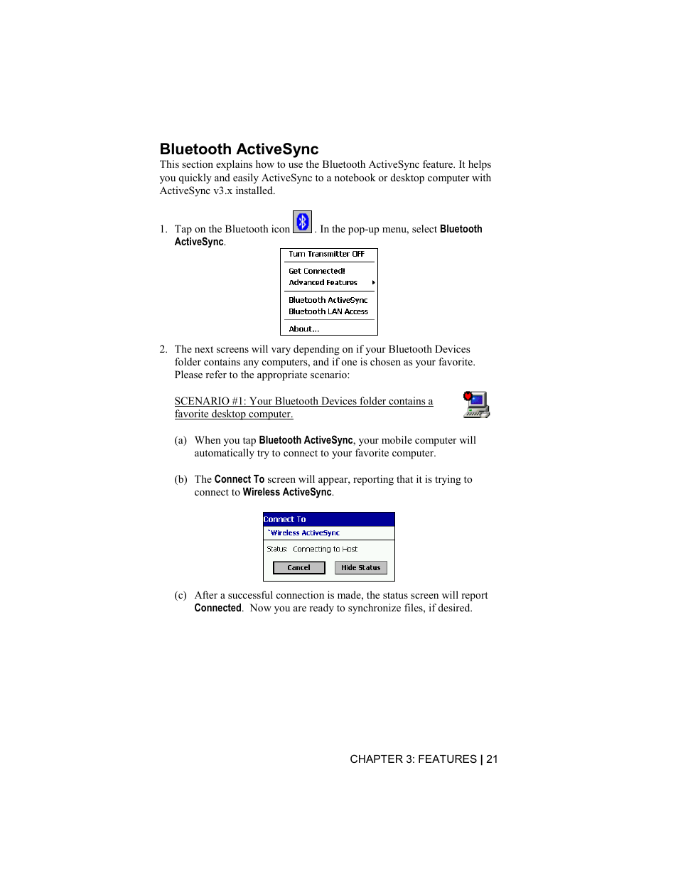 Bluetooth activesync | Socket Mobile BluetoothTM Connection Kit User Manual | Page 21 / 59