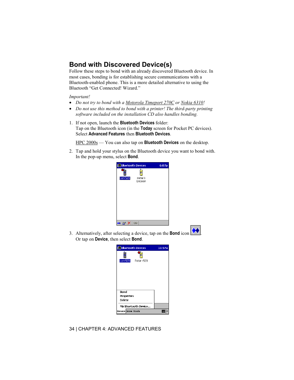 Bond with discovered device(s) | Socket Mobile BluetoothTM Connection Kit User Manual | Page 34 / 59