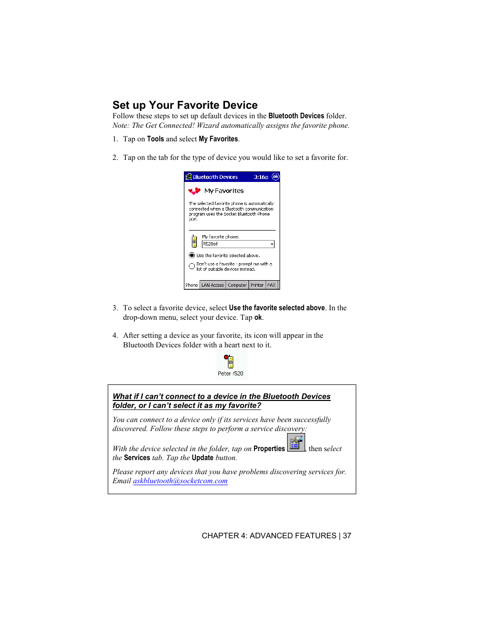 Set up your favorite device | Socket Mobile BluetoothTM Connection Kit User Manual | Page 37 / 59
