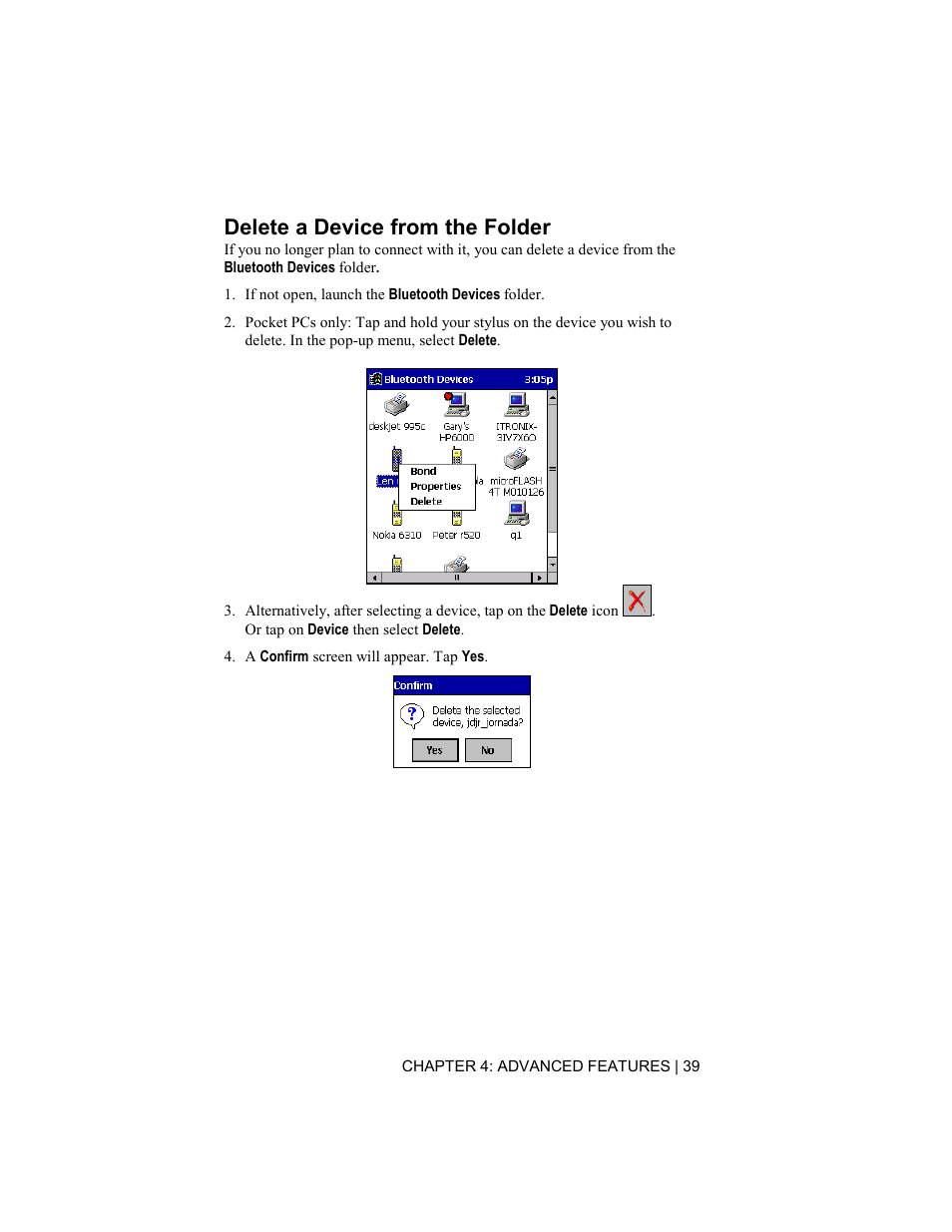 Delete a device from the folder | Socket Mobile BluetoothTM Connection Kit User Manual | Page 39 / 59
