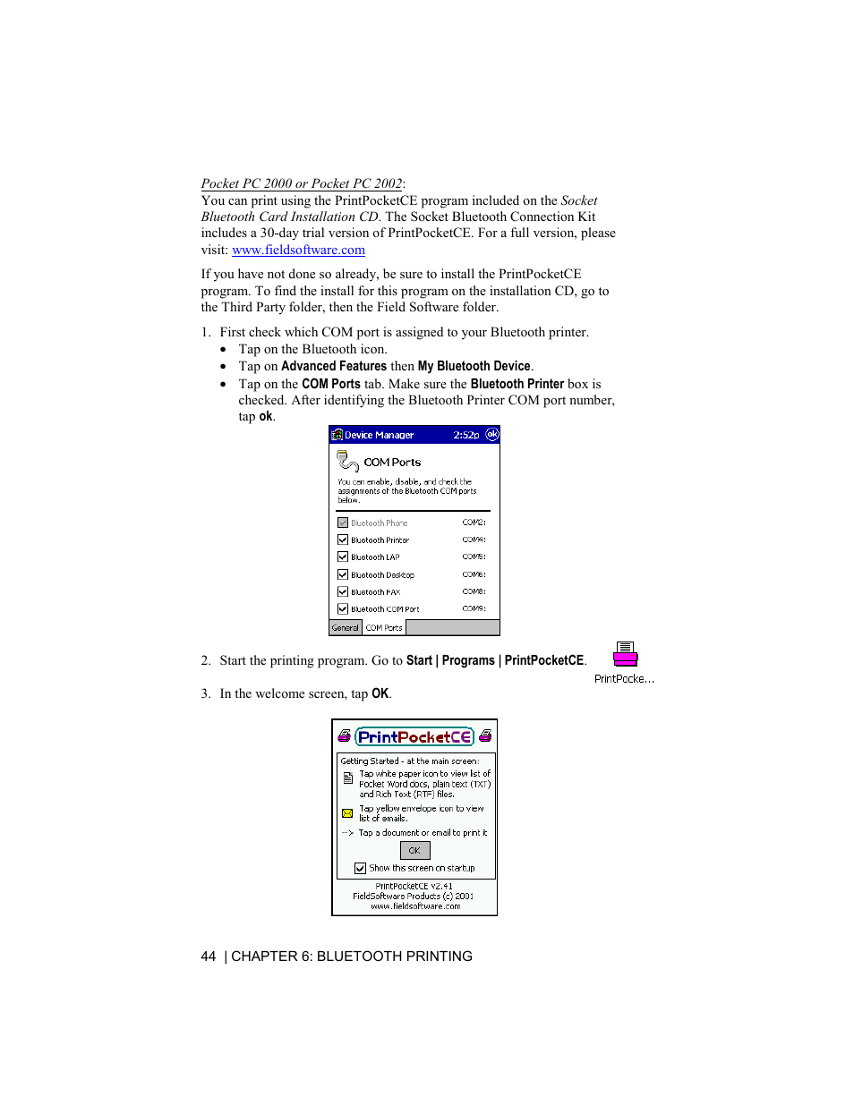 Pocket pc | Socket Mobile BluetoothTM Connection Kit User Manual | Page 44 / 59