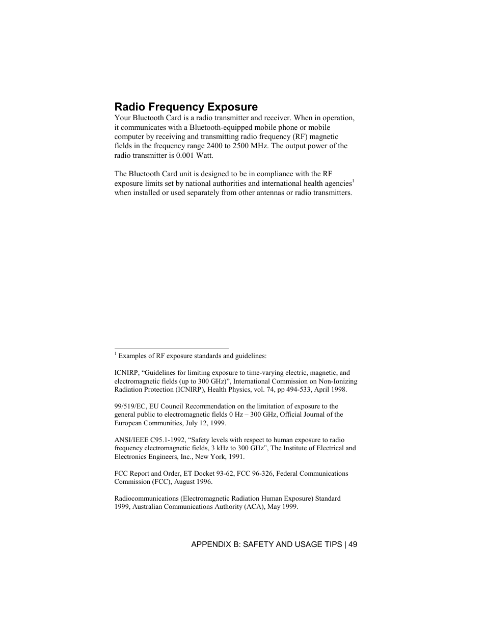 Radio frequency exposure | Socket Mobile BluetoothTM Connection Kit User Manual | Page 49 / 59