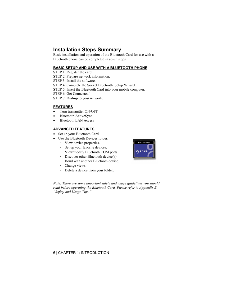 Installation steps summary | Socket Mobile BluetoothTM Connection Kit User Manual | Page 6 / 59