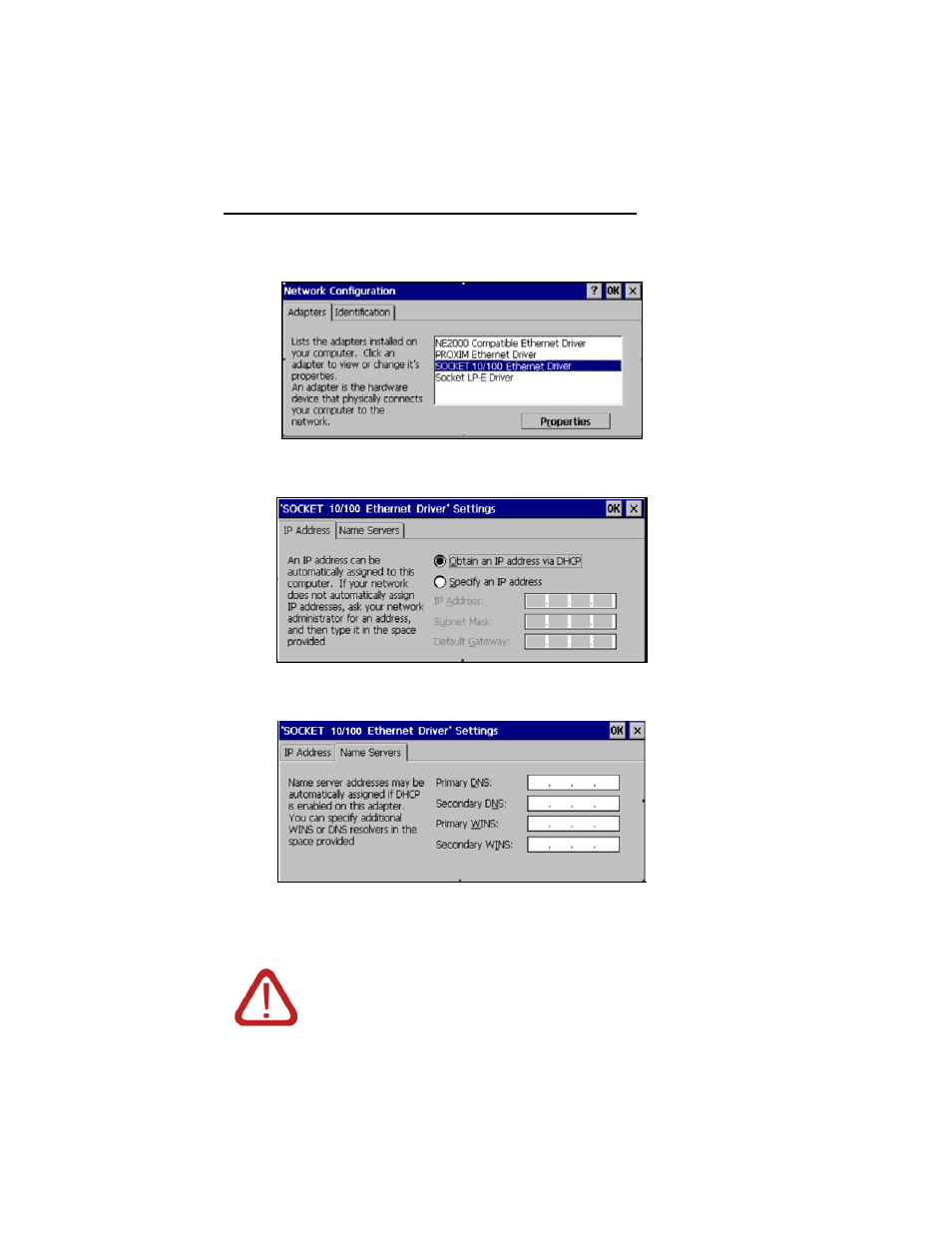 Go to start | settings | control panel | network | Socket Mobile 10/100 User Manual | Page 16 / 33