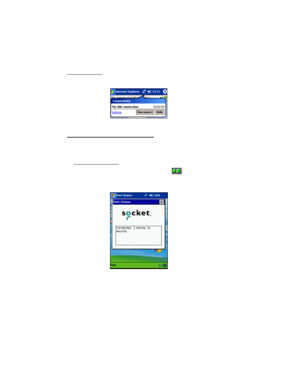 Optional: check connection time, Chapter 2: setup for windows ce | 33 | Socket Mobile 56K Modem Card User Manual | Page 33 / 57