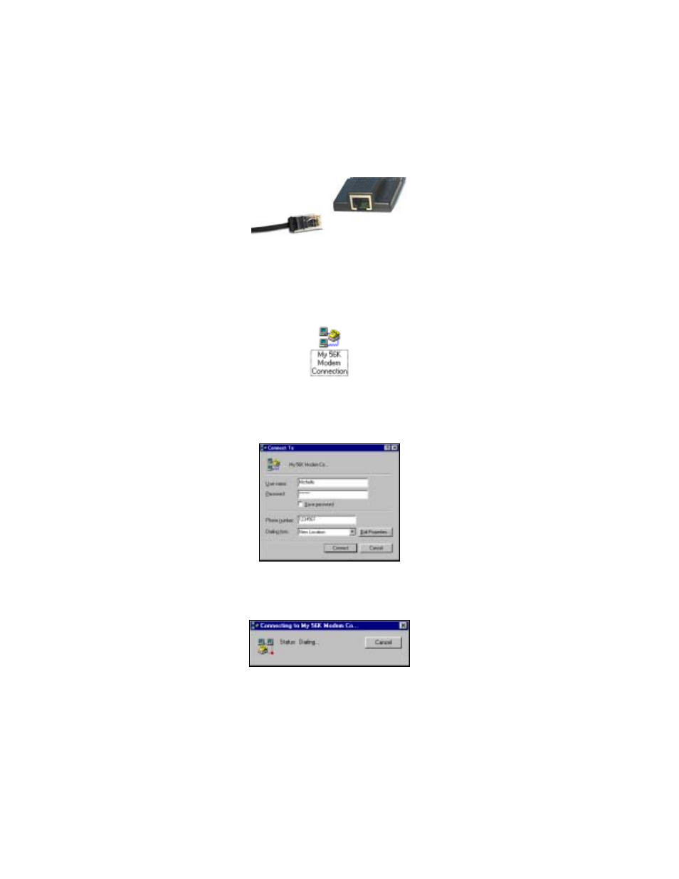 Optional: set up advanced networking, Step 6: connect to a telephone line, Step 7: dial and connect | Socket Mobile 56K Modem Card User Manual | Page 47 / 57