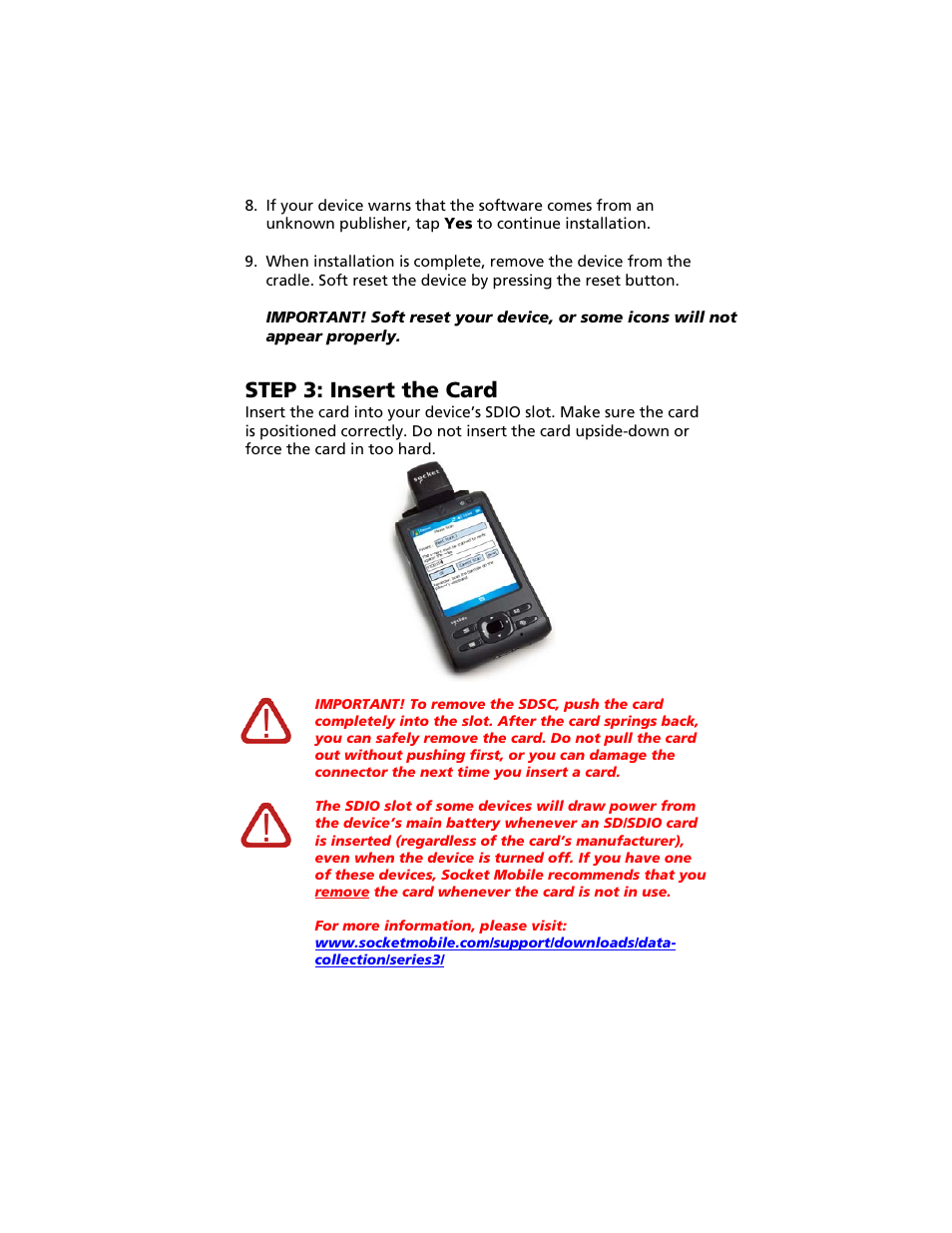 Step 3: insert the card | Socket Mobile Secure Digital Scan Card Series 3 User Manual | Page 11 / 60