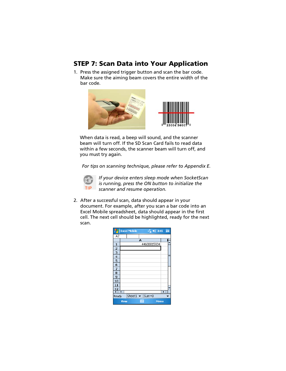 Step 7: scan data into your application | Socket Mobile Secure Digital Scan Card Series 3 User Manual | Page 14 / 60